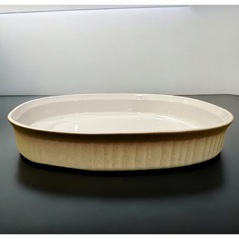 Vtg Corning Ware Oval Casserole F-4-B 2.5L French White Brown Ombre Ribbed